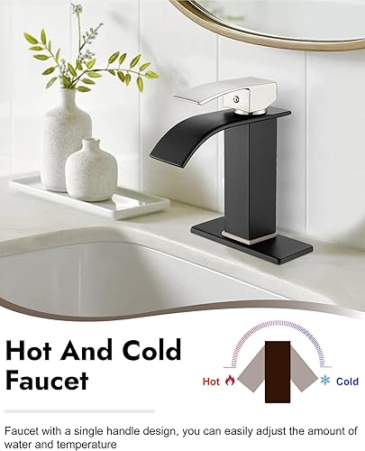 Miniatura 2 de Midanya Grifo de lavabo de baño con boquilla ancha de níquel cepillado, grifo de baño de cascada de una sola manija, grifo de tocador de montaje en