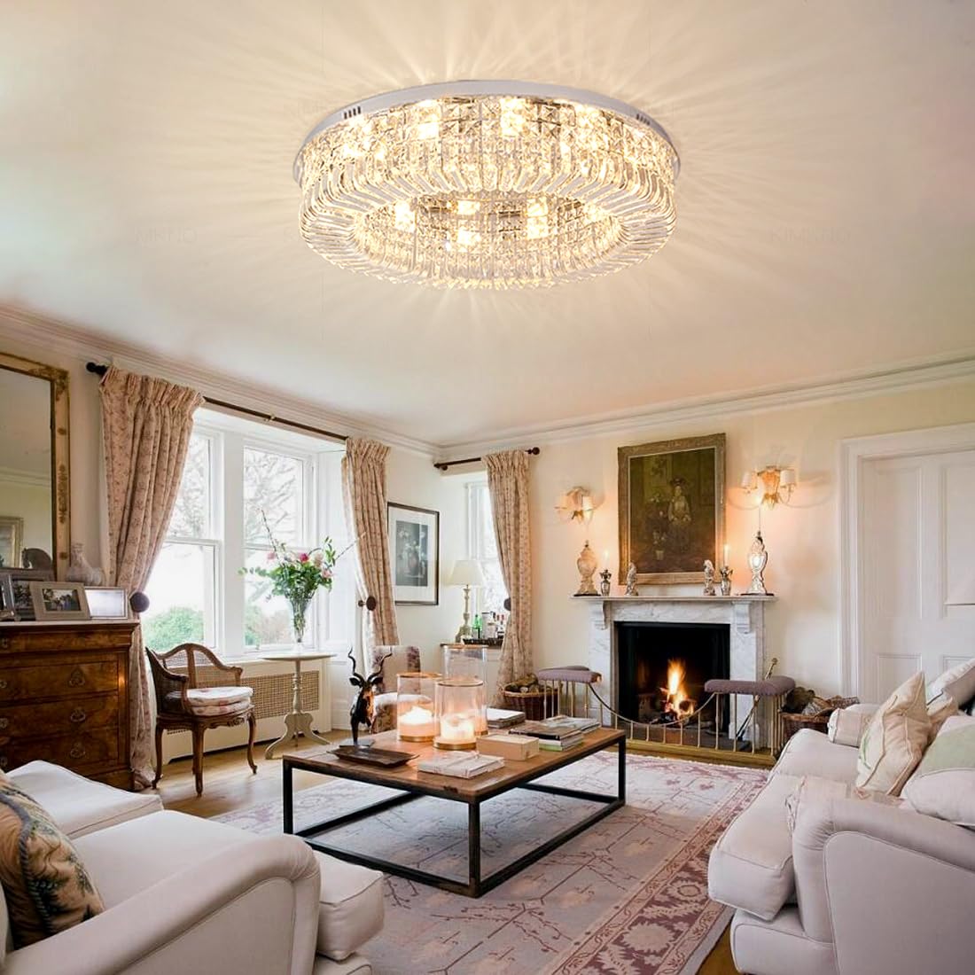 Cristal Plafonnier Miroir en Acier Inoxydable Et K9 Cristal Moderne Plafonnier Encastré Plafonnier Luminaire pour Chambre, Salon