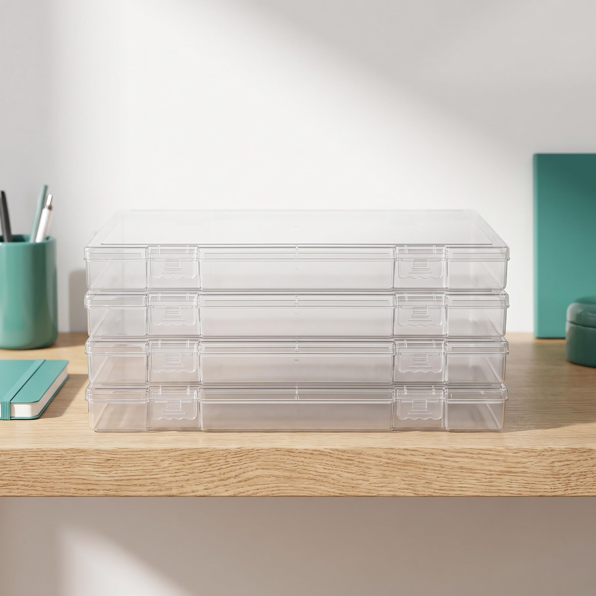 Artibetter 4er-Set Ablageboxen, abschließbare Dokumenten- und Projektmappen, stapelbare Aufbewahrungsboxen (33 cm) mit Deckel für Bürobedarf