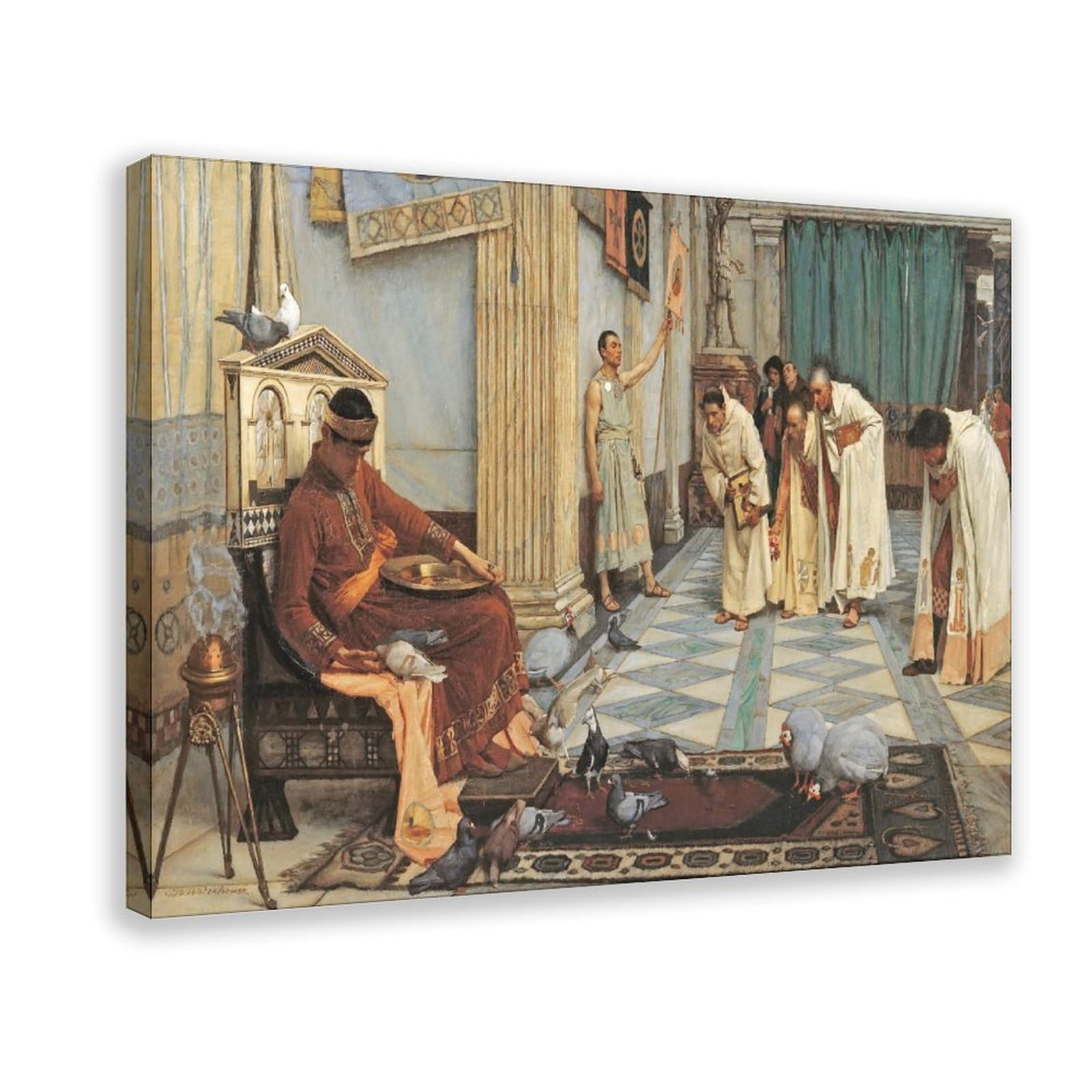 WCYB The Favourites of Emperor Honorius by John William Waterhouse Posters Prints Canvas Deco Paintings Wall Art Frame 24" L X 36" W