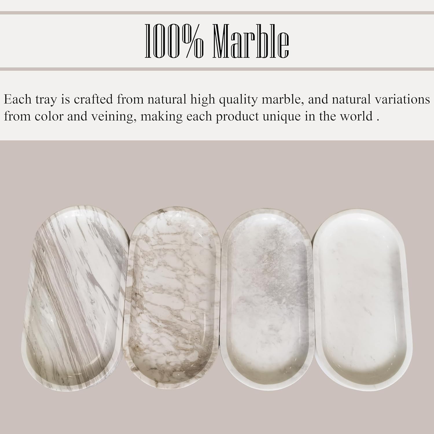 Denique Natural Marble Bathroom Tray, 12"x6" Vanity Tray White Marble Decorative Tray, Countertop Organizer for Perfume & Candles, Jewelry Dish Ring Holder for Bathroom Counter, Vanity, Dresser - Image 6