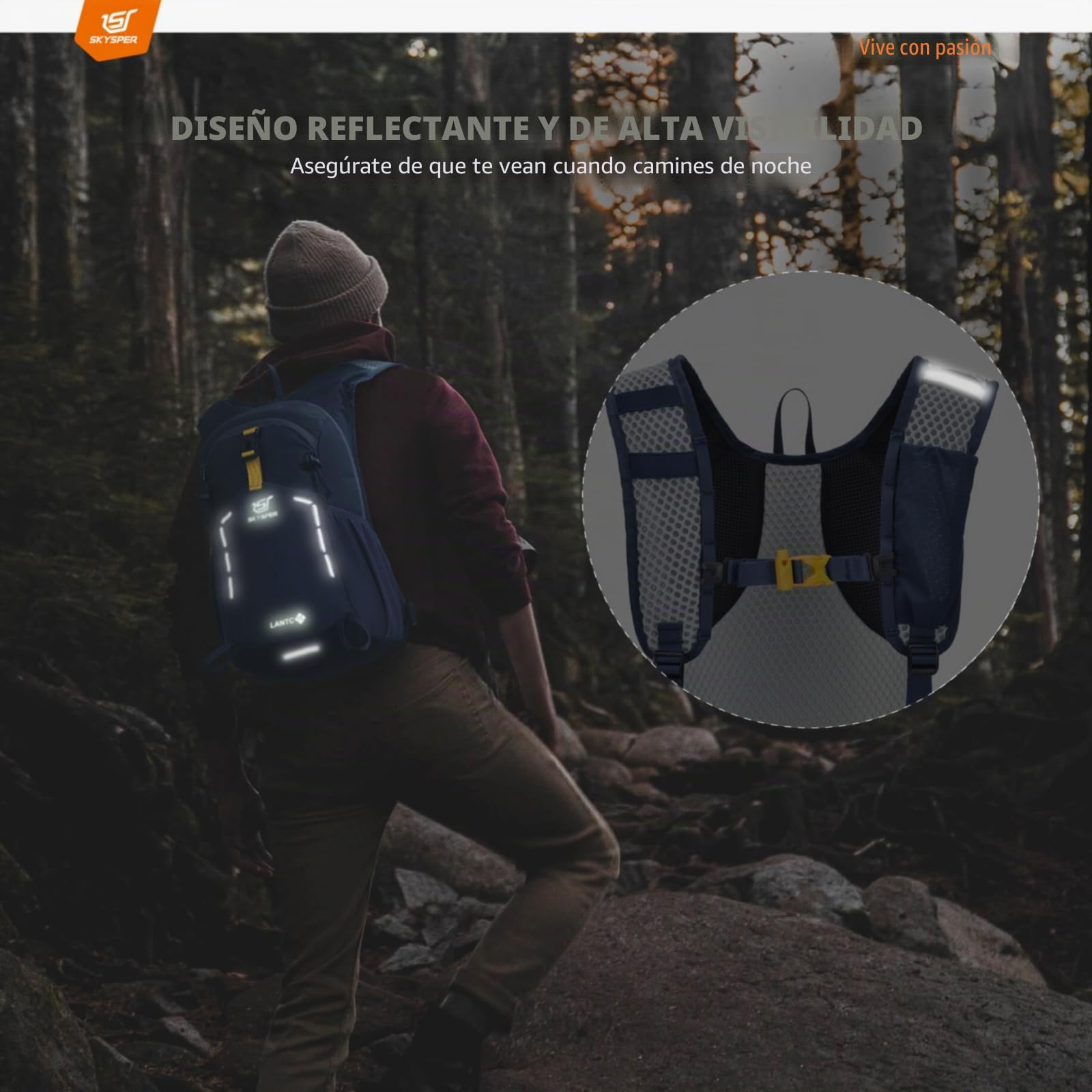 SKYSPER Mochila de Senderismo 15L Ligero Transpirable Mochila para Excursiones Mochila de Viaje para Deportes al Aire Libre Trekking Ciclismo