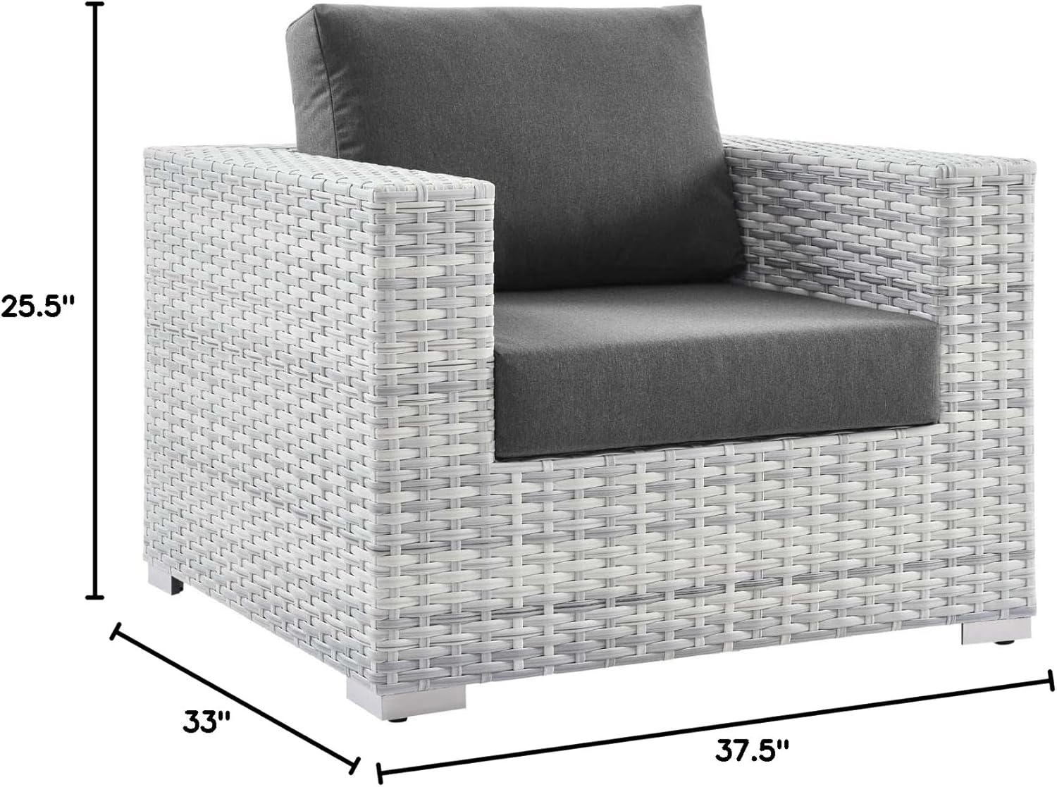 Modway Convene Wicker Rattan Outdoor Patio Armchair in Light Gray Charcoal