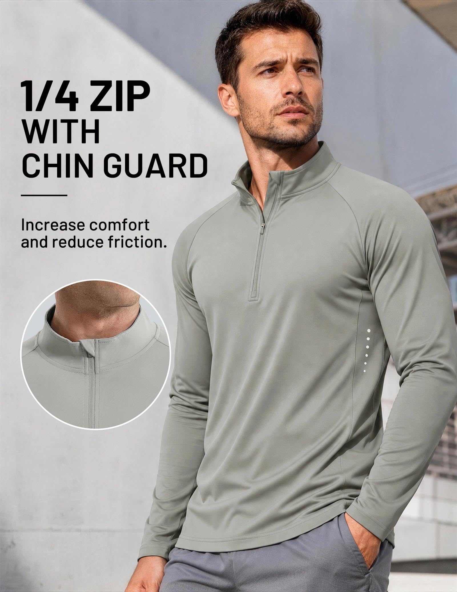 MIER Herren Quarter Zip Langarm Sportshirt UPF 50+ UV Gym Funktionsshirt