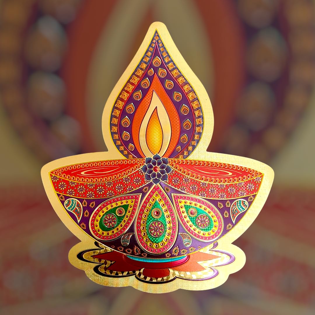 Autocollants Diya Diwali lot de 2 stickers décoratifs religieux en papier multicolore