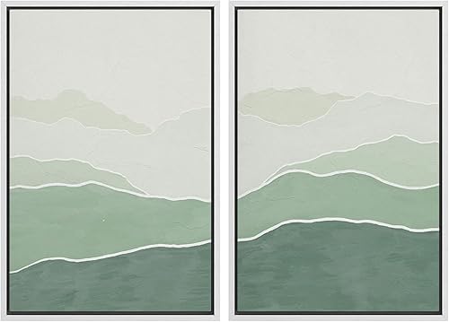 Miniatura 6 de SIGNWIN Lienzo enmarcado para pared, juego de arte de collage de polígonos verdes en acuarela pastel, ilustraciones con formas abstractas, arte