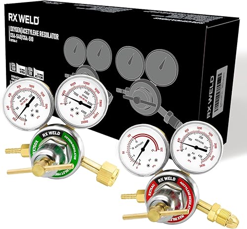 RX WELD Reguladores de oxígeno y acetileno CGA540 y CGA510- Compatible con corte de antorcha de gas de soldadura estilo V, mango en T