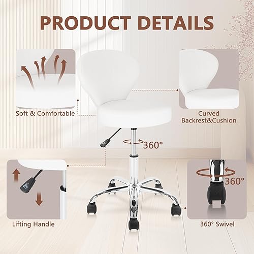 Miniatura 4 de Taburete giratorio ajustable con respaldo y ruedas, silla de escritorio de oficina multiusos, cojín de asiento grueso para el hogar, bar, cocina,