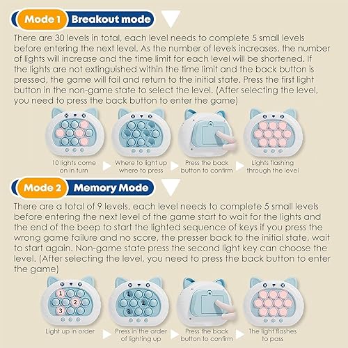 Miniatura 8 de Juego de empuje rápido, juego para ansiedad, juego de burbujas para reventar, juguete para niños, niñas y adultos, regalo de cumpleaños (gato azul)