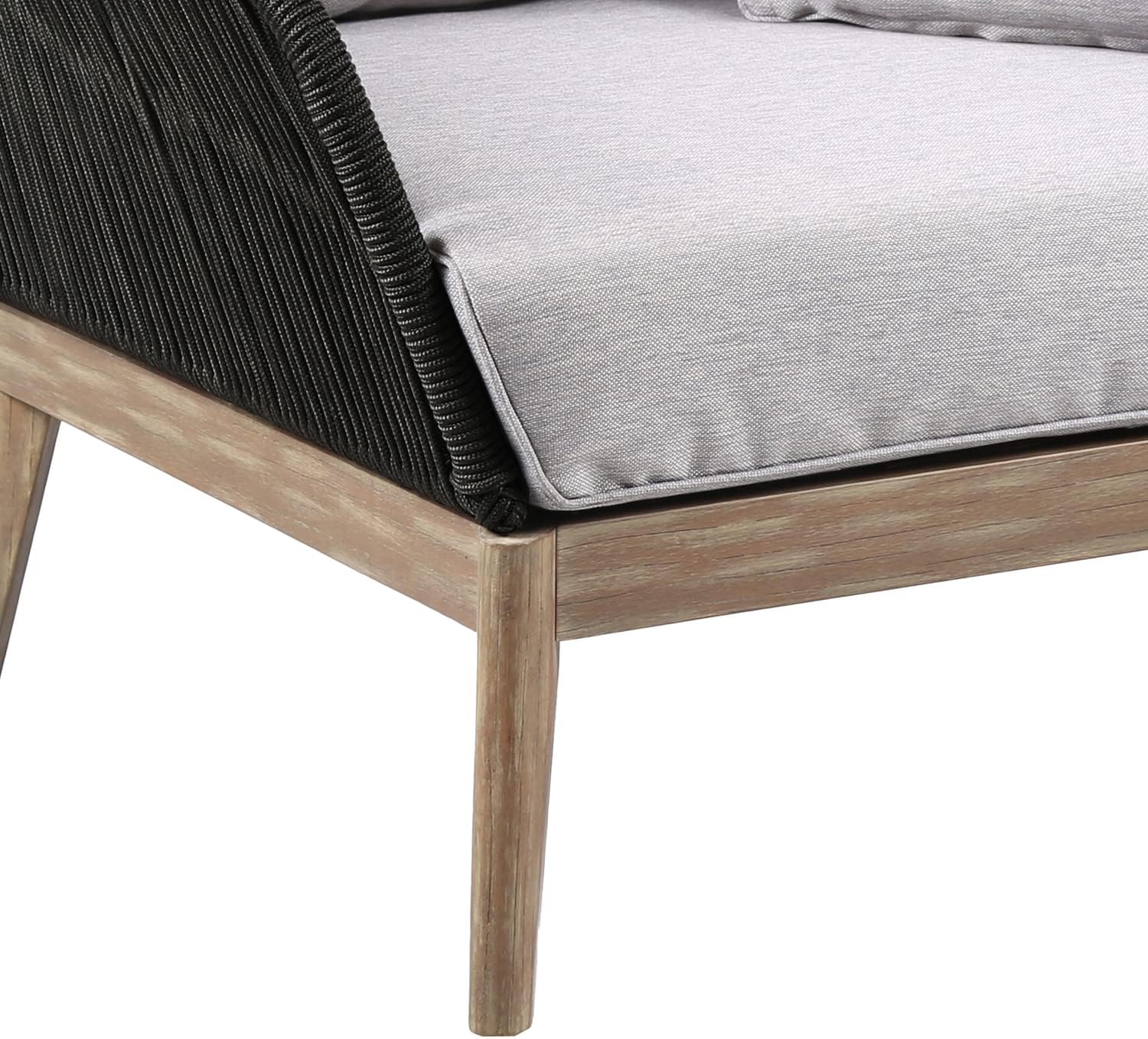 armen LIVING Athos Indoor Outdoor Club Chair in Light Eucalyptus Wood with Latte Rope and Grey Cushions