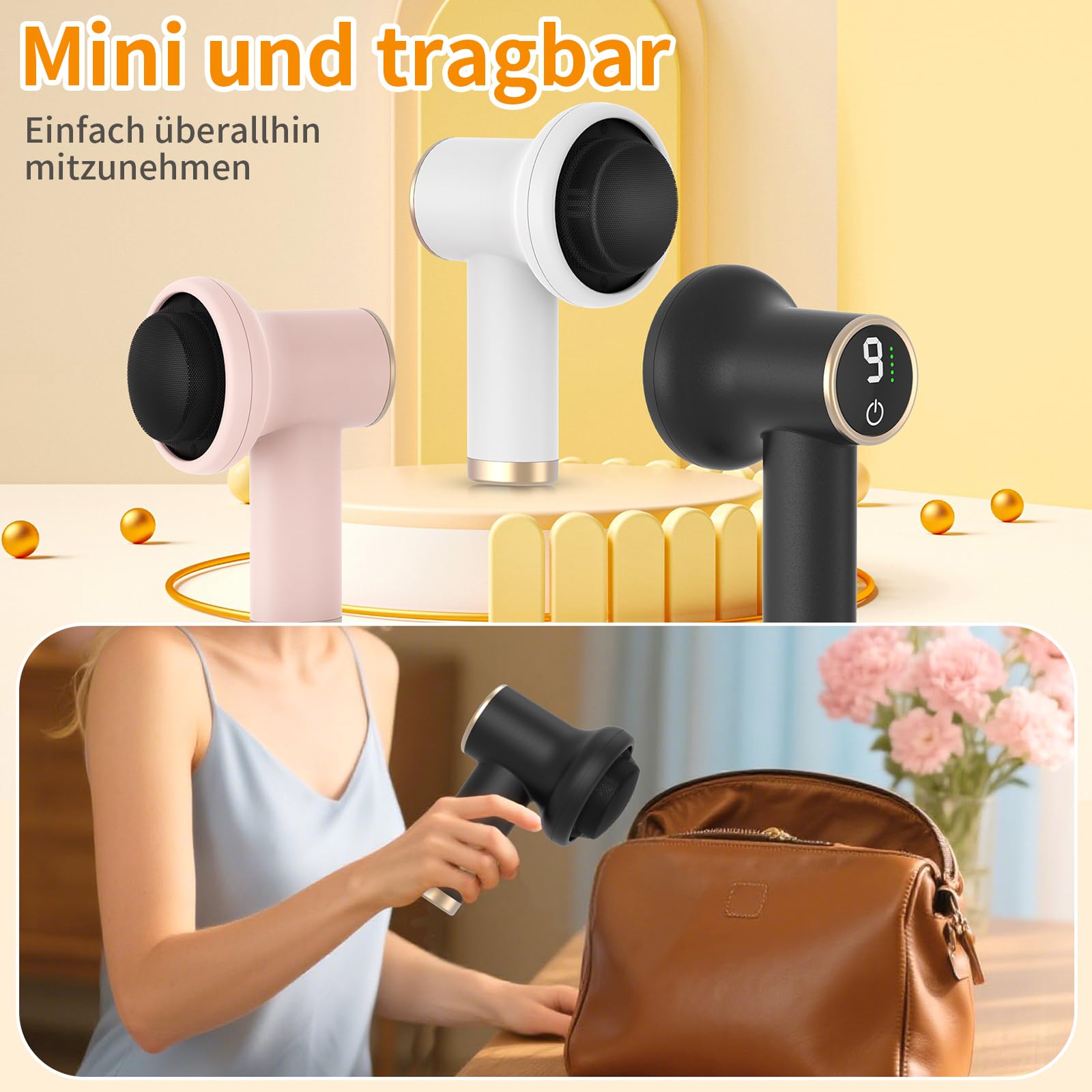Kabelloses Anti-Cellulite Massagegerät mit 9 Vibrationsstufen & 8 Köpfen, Wiederaufladbar Handmassagegerät für Arme - Hautstraffung, Cellulite-Reduktion & Blutzirkulation - Schwarz