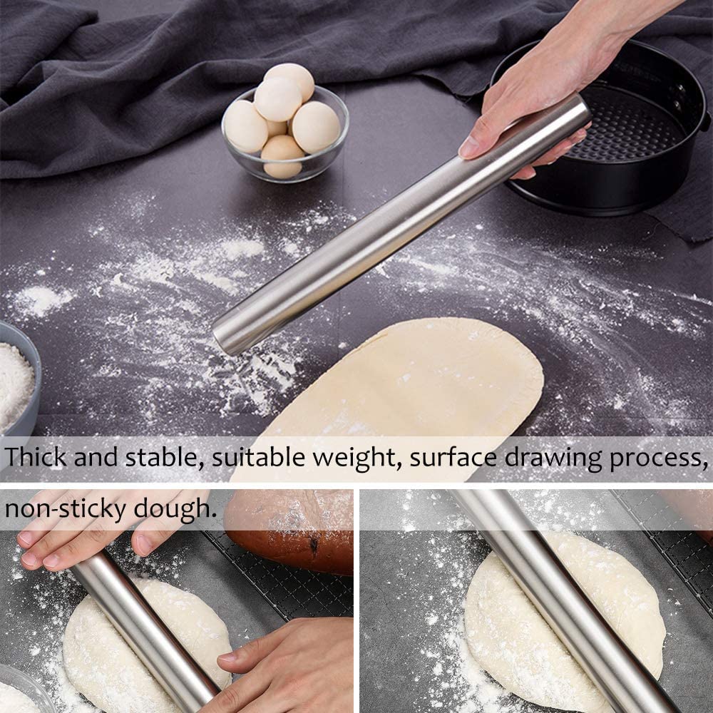 WALFOS Mattarello francese in legno di faggio per la cottura di pizza, pasta per torte e biscotti (40 cm