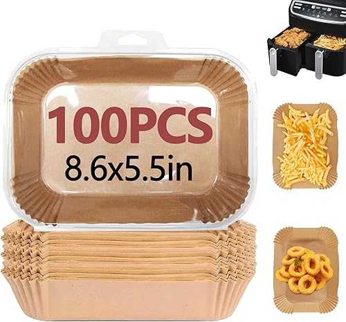 100 forros para freidora de aire para Ninja, 8.6 x 5.5 pulgadas, papel desechable para freidora de aire doble, papel pergamino antiadherente sin