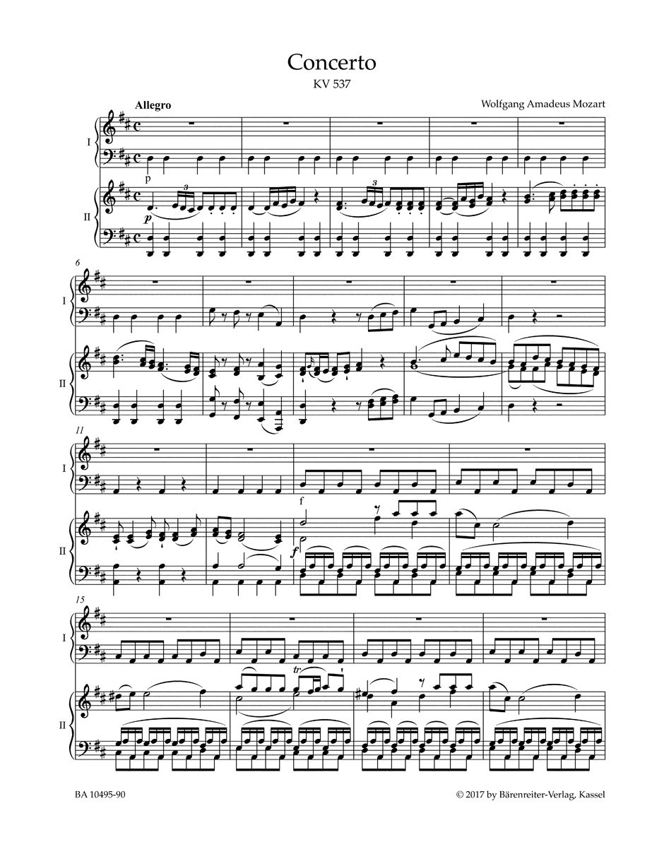 Concerto for Piano No.26 in D major K.537 (Two Piano Reduction)      Sheet music – September 6, 2017