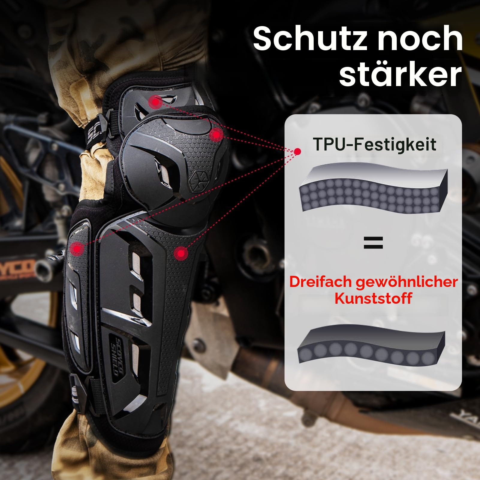 Scoyco Knieprotektoren Motorrad, CE-Schutzstufe 1 Knieschoner für Motocross E-Bike Skateboard TPU Schale Protektoren