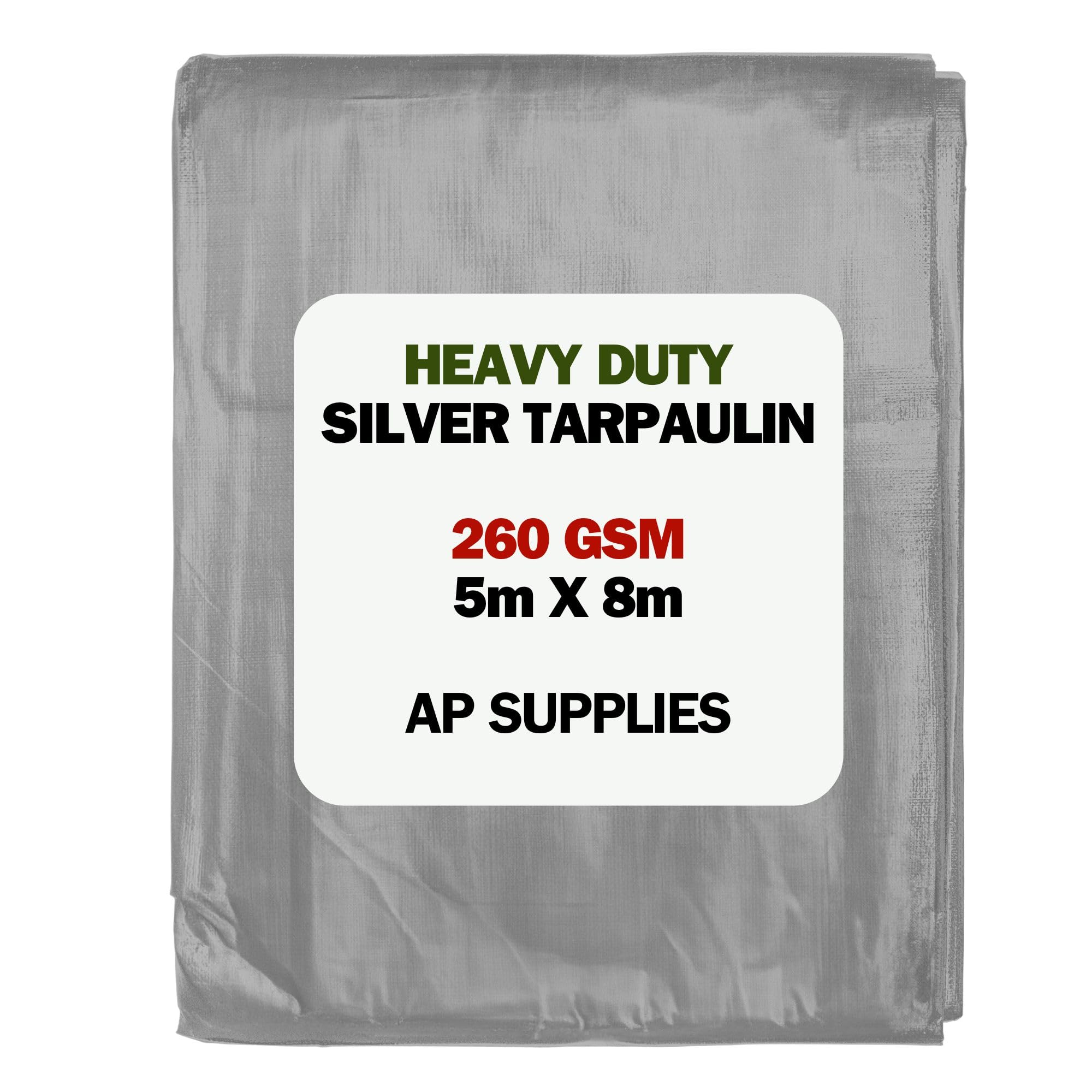 Ap Supplies Silver 260Gsm Tarpaulin 5M X 8M – Waterproof, Uv & Tear Resistant Sheet Cover For Construction, Gardening, Camping & Equipment Protection