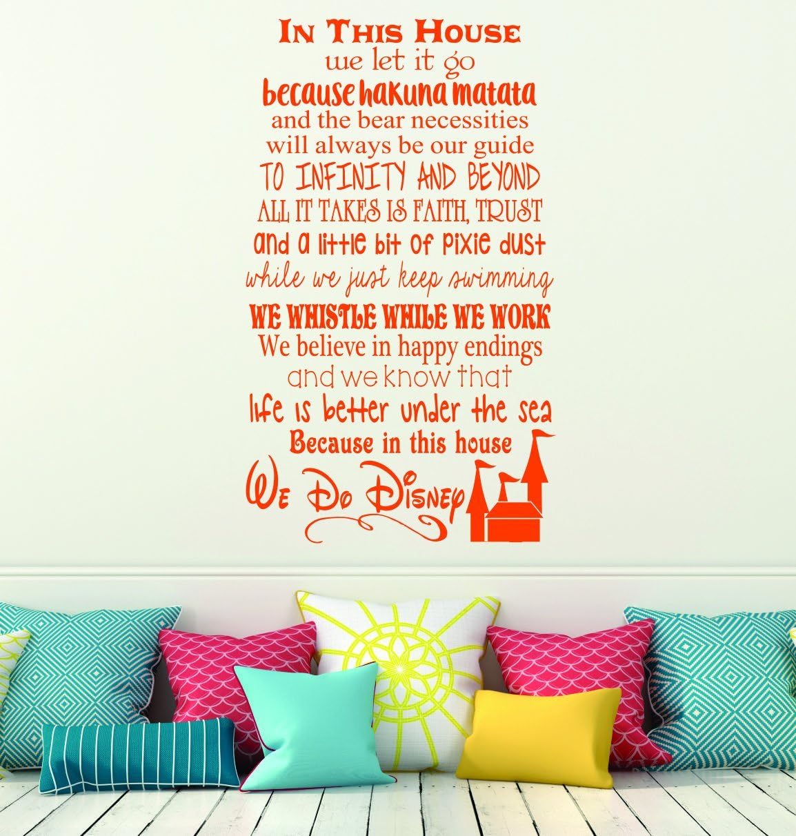 In This House.... We Do Disney, Wall Decals Letters for Cool Room Decor, Orange, 34x20-Inch