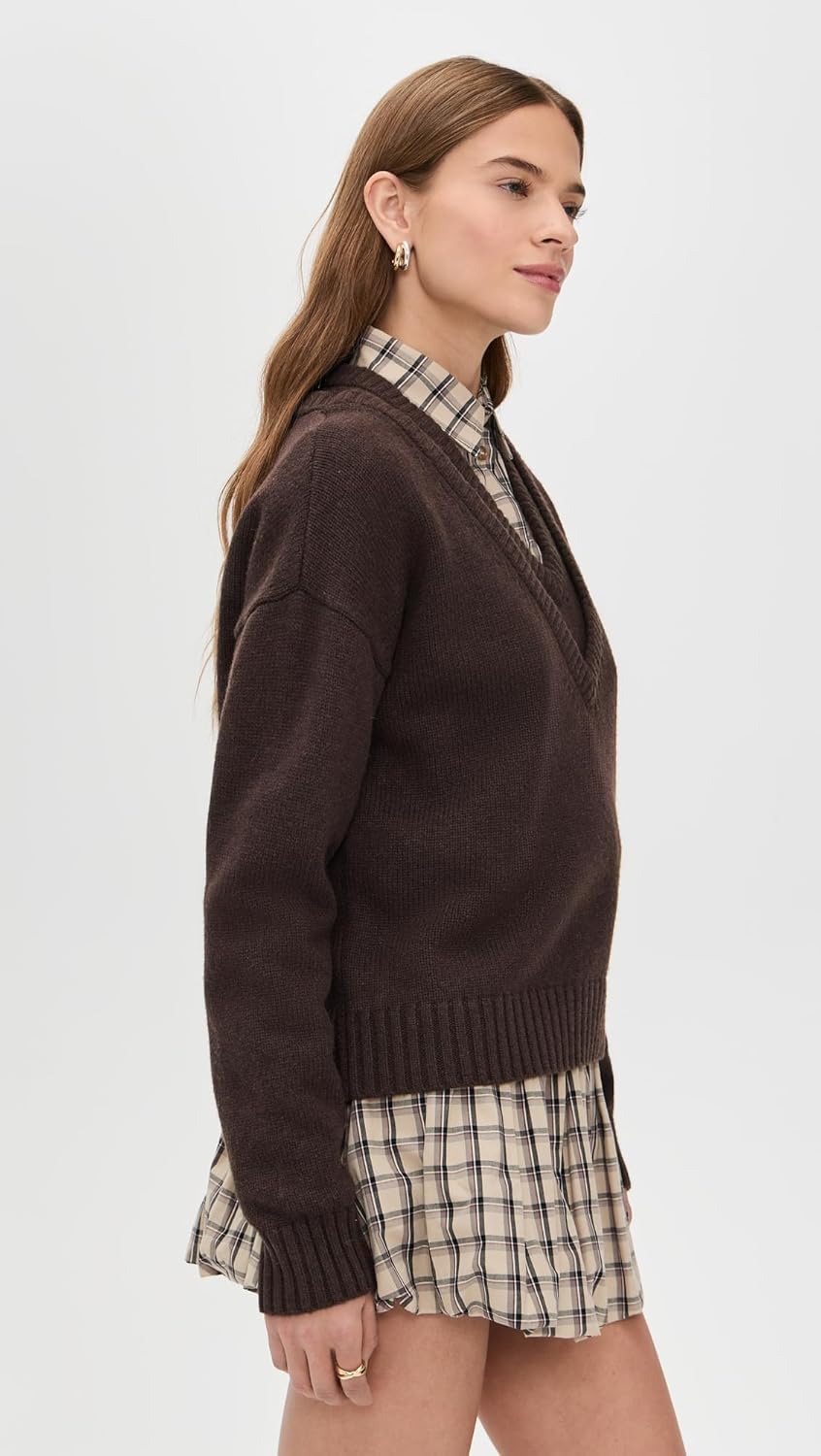 LE BOP Women's Double V Neck Pullover Sweater - Image 4