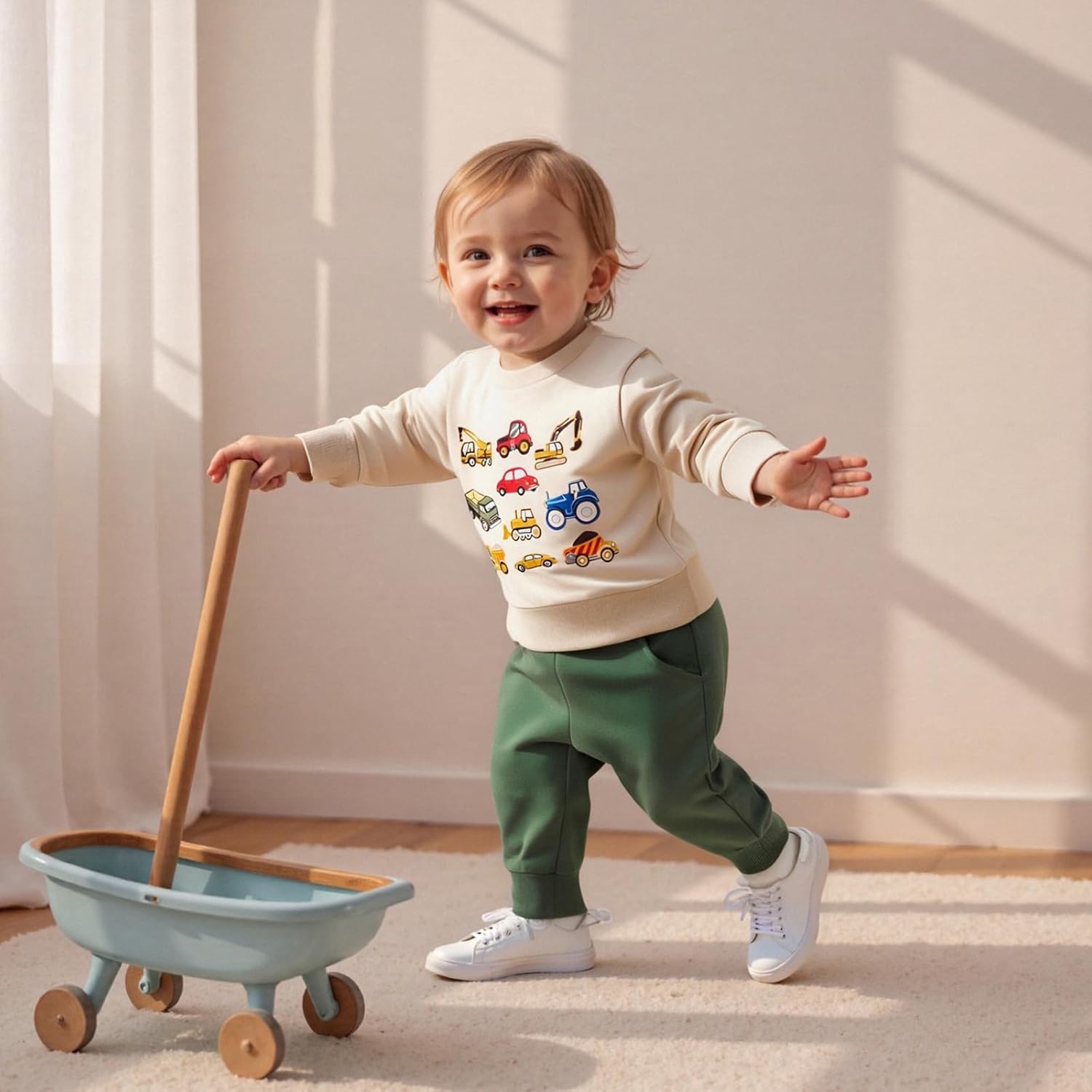 Fernvia Toddler Baby Boy Clothes Set 2T 3T 4T 5T Truck Excavator Print Long Sleeve Sweatshirt Elastic Pants Fall Outfits - Image 3