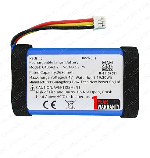 Heist Original C406A2-2 Battery 2680mAh Replacement for Marshall Emberton Model 1001908 | 1005696 | Part No: 2INR19/66 - w...