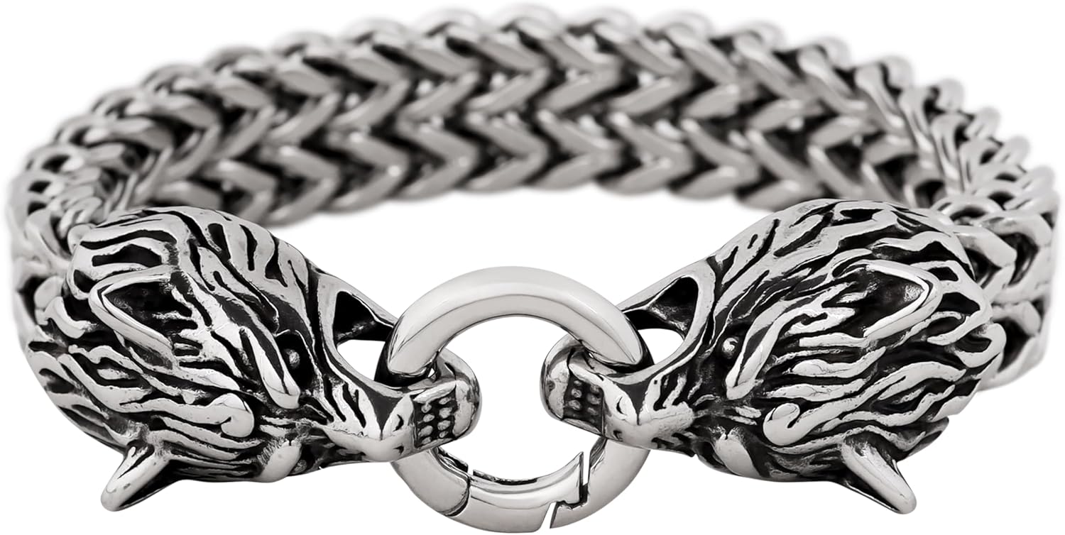 HAQUIL Stainless Steel Mesh Link Chain Bracelet, Goth Gothic Biker Fashion Statement Jewelry Gift for Men