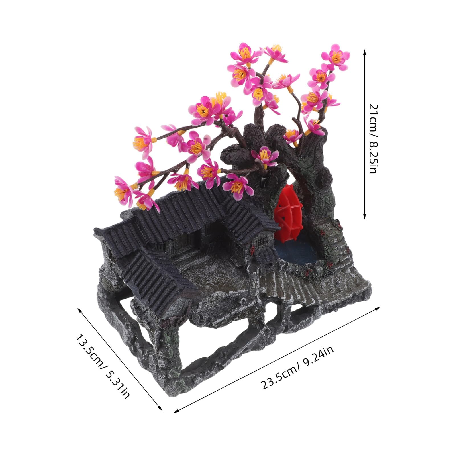 COLLBATH Realistyczna Dekoracja Do Akwarium z Żywicy Miniaturowy Domek i Skały Naturalny Krajobraz Podwodny Ozdoba Do Akwarium Bezobsługowa Imitacja Górskiego Pejzażu z Drzewem Plumeria