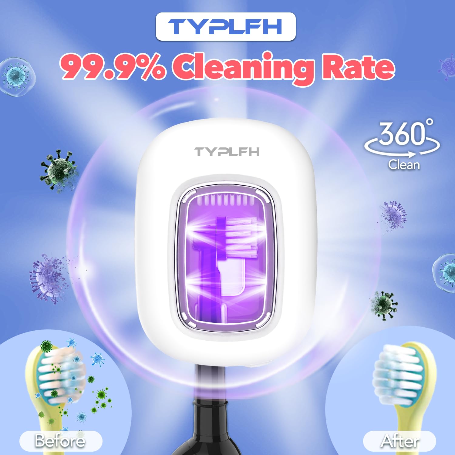 Toothbrush Sanitizer and Holder, TYPLFH Wall Mounted Toothbrush Covers Holders for Bathrooms, Rechargeable Toothbrush Travel Cleaner Case for Electric & Any Toothbrushes - Image 2