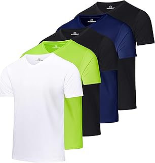 Real Essentials Pacote com 5: Camiseta masculina de malha de secagem rápida com gola V - Desempenho atlético (disponível em tamanhos grandes e altos)