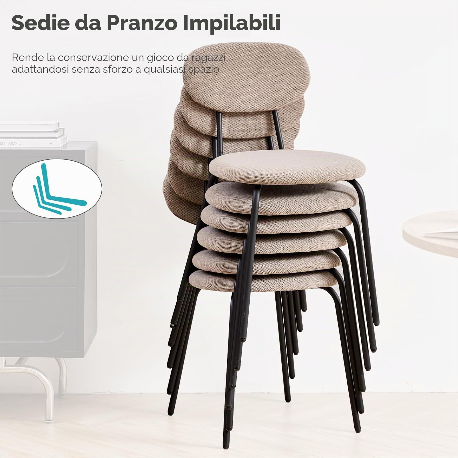 Set di 4 Sedie per Tavolo da Pranzo, Tavolo da Pranzo Rotondo in Legno da 100 cm, Sedie Moderne Impilabili per Sala da Pranzo, Cucina, Soggiorno (Chiaro + Kaki)