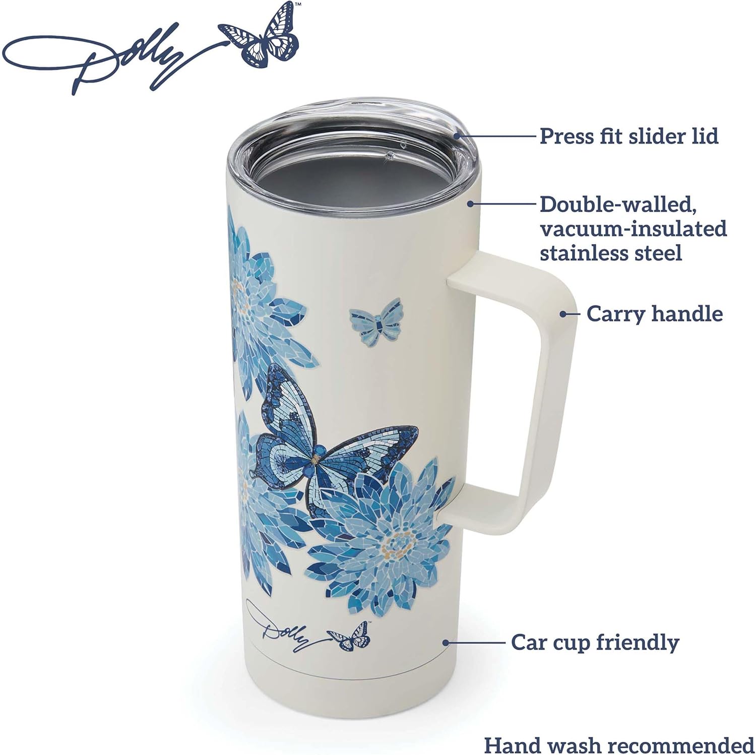 Dolly Parton Mug With Handle, Double Wall Vacuum Insulated Stainless Steel With Splash Resistant Slider Lid, Cold For Up To 24 Hours Or Hot For Up To 8 Hours, 20 Ounce, Blue - Image 3