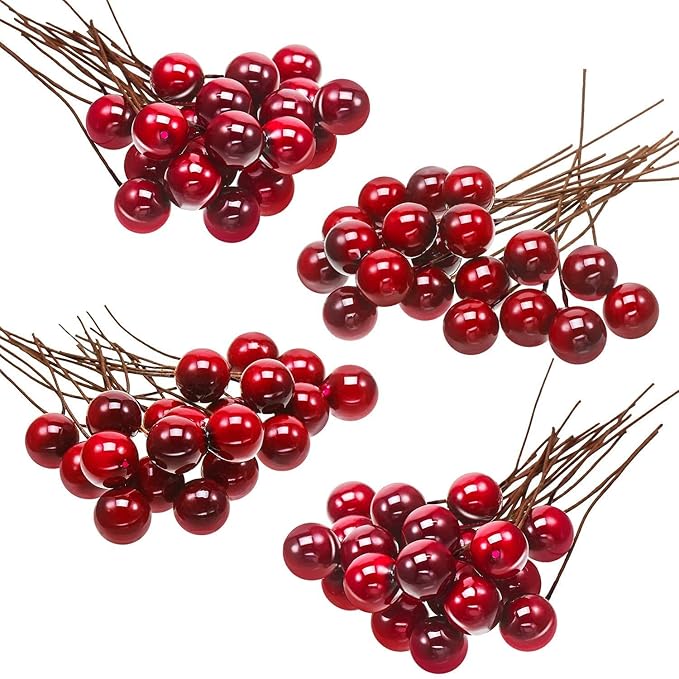 Buy ascension 50pcs Artificial Holly Berries, 10 mm Fake Berries Decor on Wire for Christmas