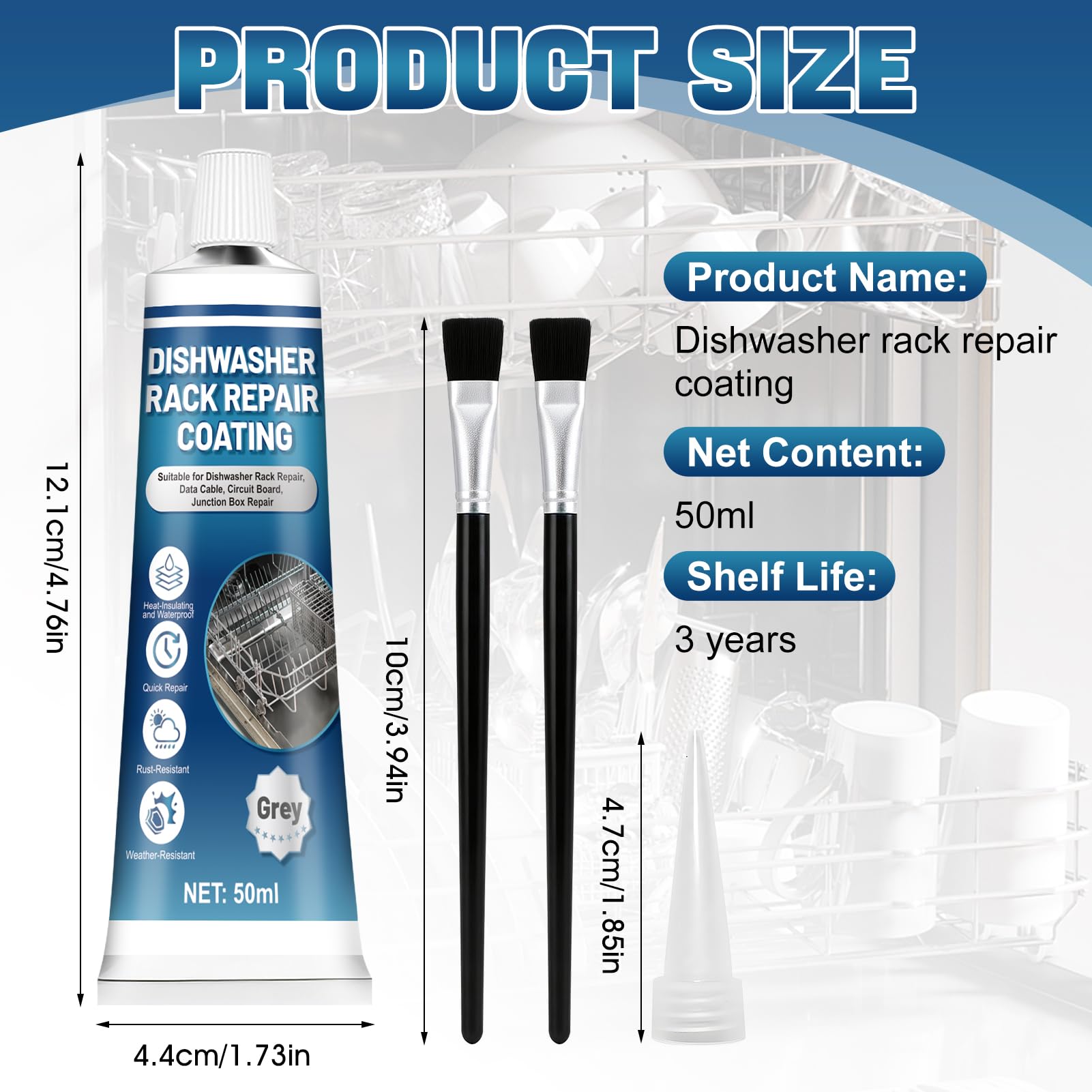 NoxGule Reparador Cesta Lavavajillas, Pintura para Cestas Lavavajillas, Rerack lavavajillas Gris, Fuerte Adherencia, Resistente al Agua, para Reparar Gomas Desprendidas en Cestas, Versión Mejorada — view 7