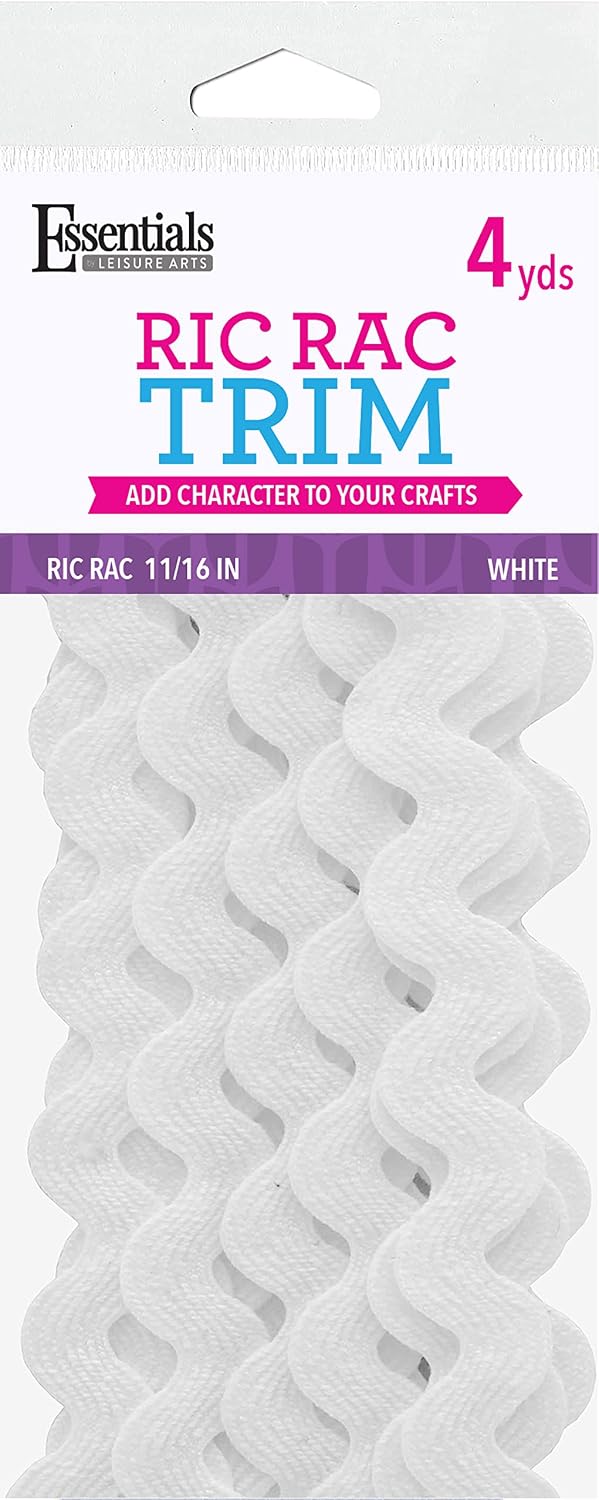 Essentials By Leisure Arts RIC Rac 11/16" 4 Yards White - Rick Rack Trim for Sewing - Wavy RIC Rac Trim for Sewing and Crafts Ribbon Rick Rack