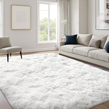 Rugs Living Room, Cream White Area Carpet Soft Fluffy Washable Shaggy Anti Slip Modern Decor Mat for Bedroom Kids Nursery Room, 120x170 cm