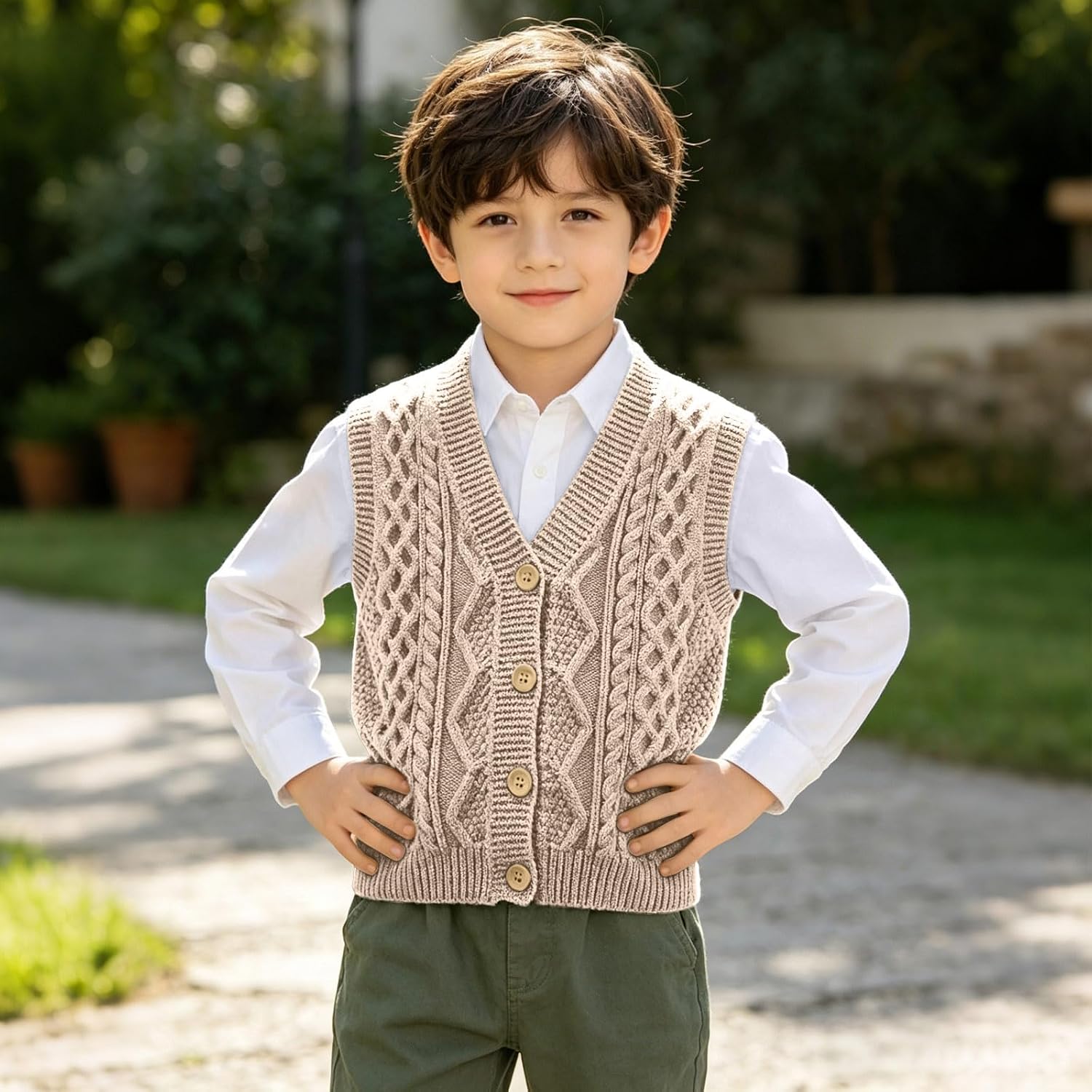 Boys Cute Knitted Vest Soft V-Neck Sleeveless Knitwear Sweater School Uniform Matching Shirt Jumper for Kids