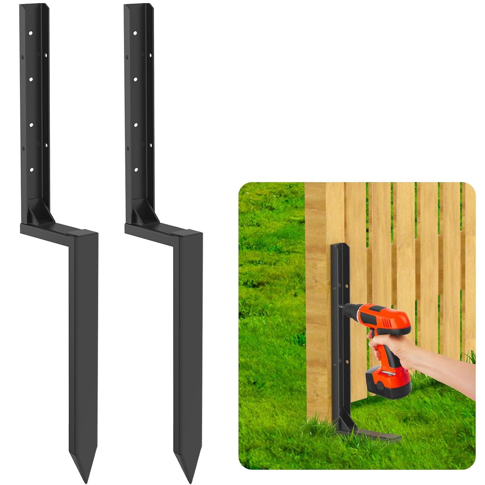 LQSYBHD One-piece molding Fence Post Repair Kit, Heavy Duty Fence Post Anchor Ground Stakes, Robust Quick-Fix Wood Support for Broken Leaning Tilted Degraded Wood Easy to Install,Black(Color:2pack)