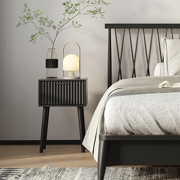LAATOOREE Nightstands Set of 2, Small Bed Side Table with Fluted Door