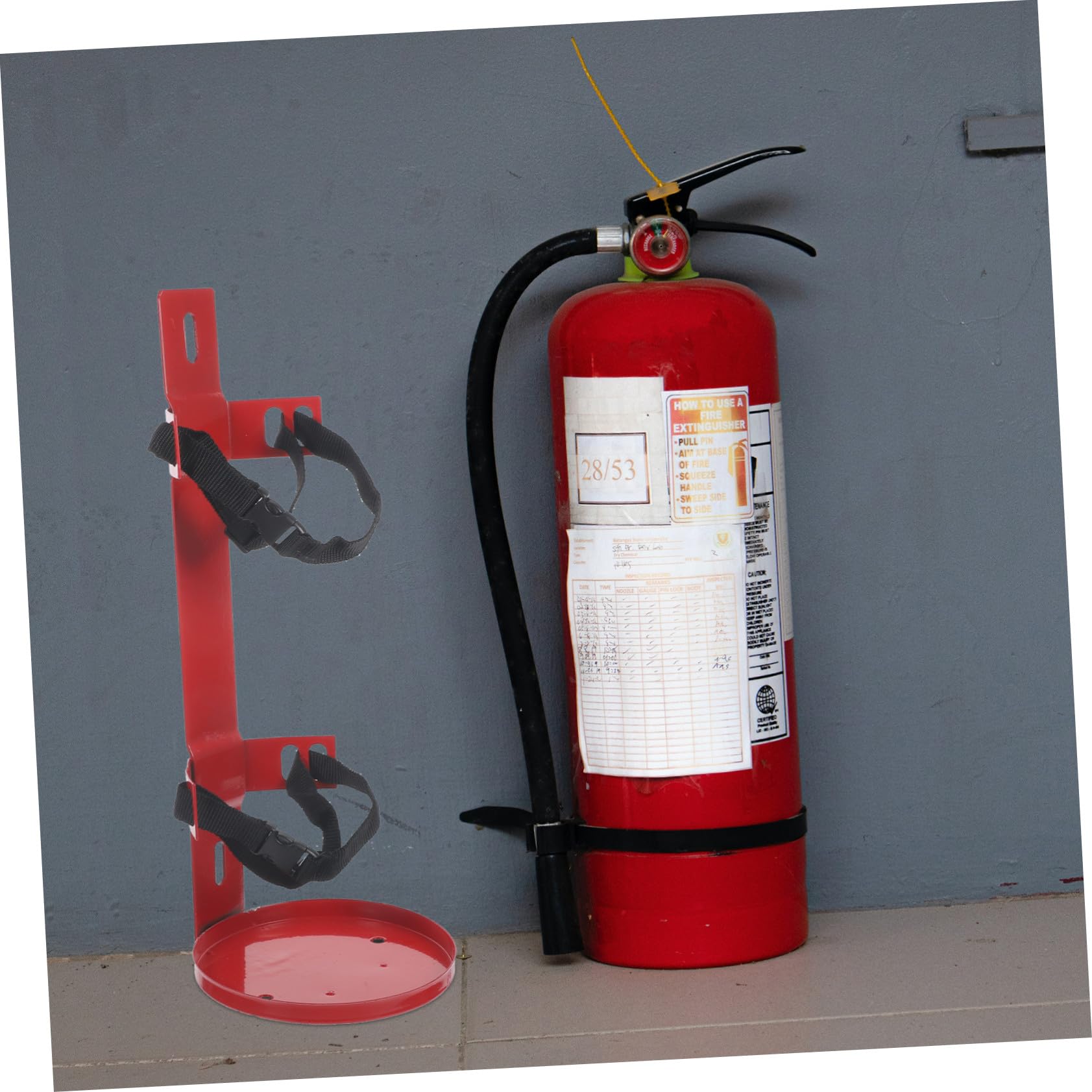 Soporte Color Rojo para Extintor de Incendios de Pared y Hierro y Poliéster, Fácil de Instalar Ahorra Espacio para Hogar y Oficina