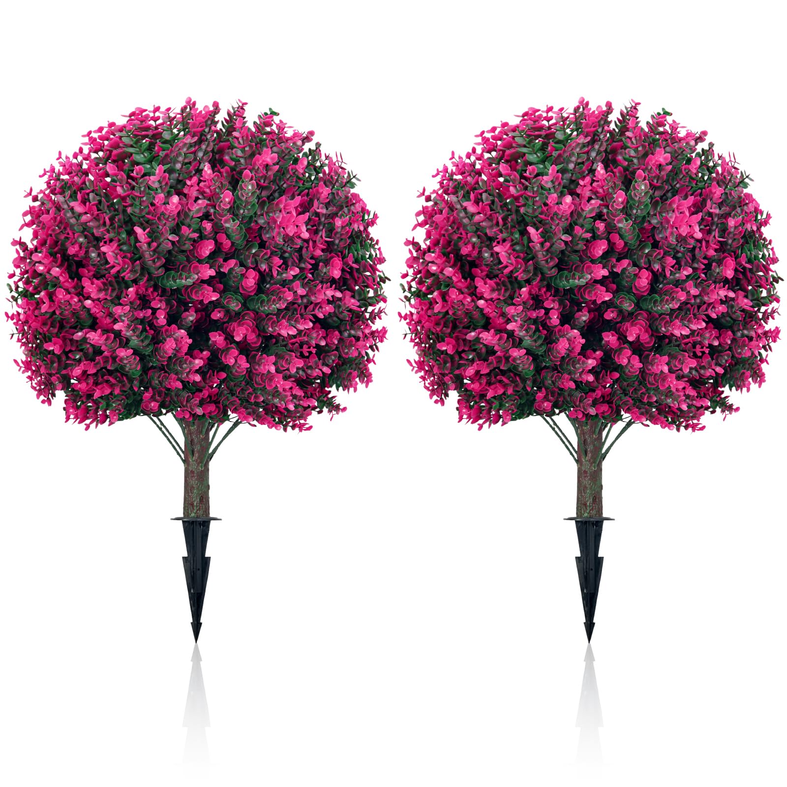 24" Artificial Red Eucalyptus Topiary Ball 2-Pack, UV Resistant Outdoor