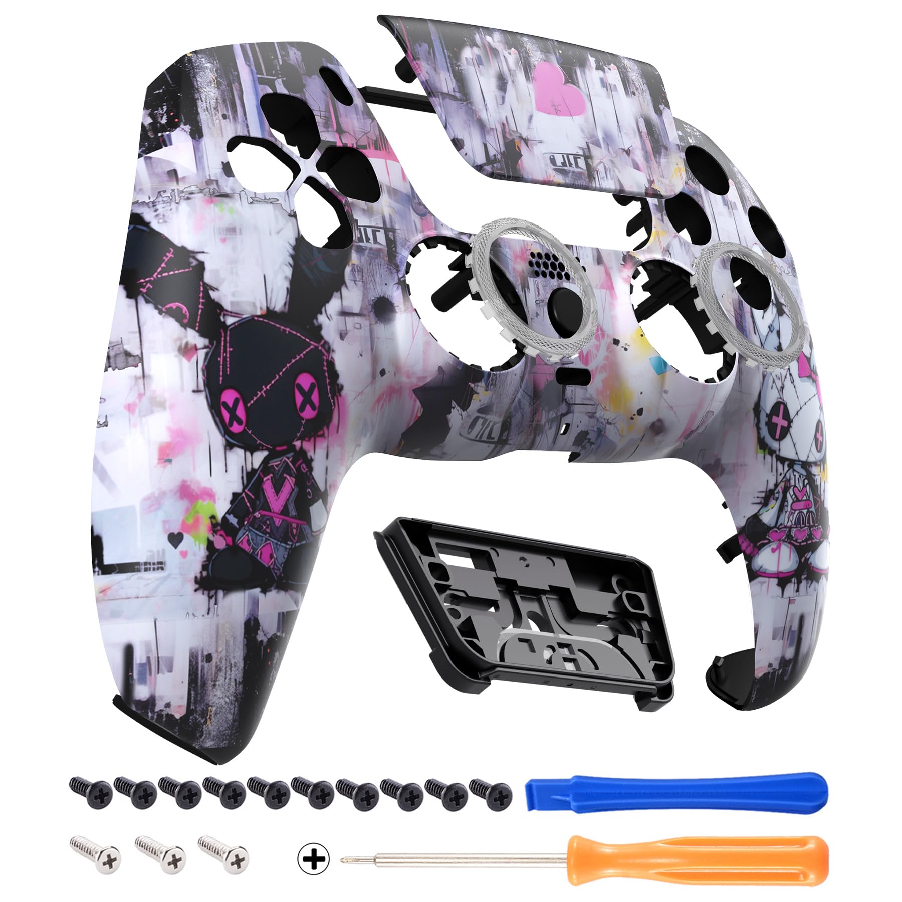 eXtremeRate Luna Cover per ps5 Controller Joystick,Shell Frontale Touchpad Ricambio,Scocca Ridisegnata&Anelli per ps5 Joypad BDM 010/020/030/040/050-Coniglietti Punk