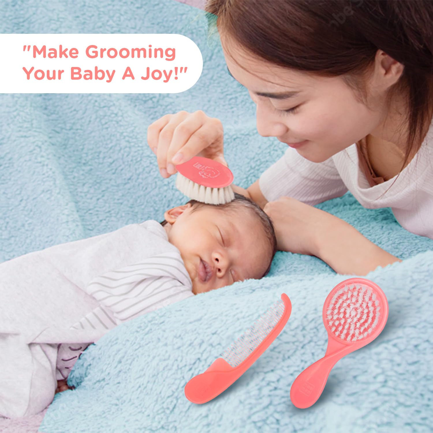 Mee Mee Easy Grip Soft Bristled Comb & Brush Set 4