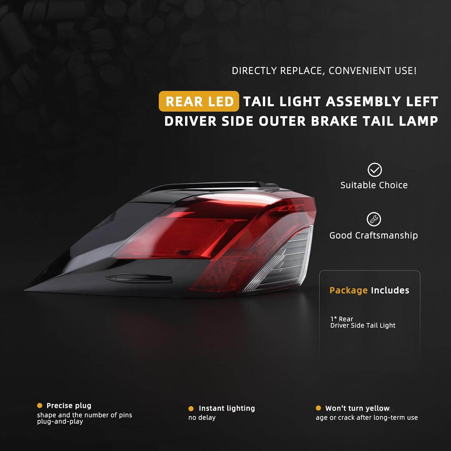 Rear LED Tail Light Assembly Left Driver Side Outer Brake Tail Lamp for Toyota RAV4 2019 2020 2021 2022 2023, OE 81560-0R090, TO2804148