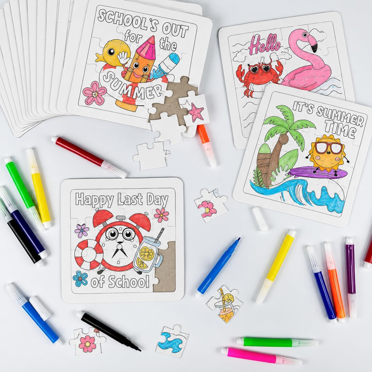 Cinrobiye 24 PCS End of Year Students Gifts Summer Beach Pool Coloring Jigsaw Puzzle Craft Bulk DIY Holiday Graduation Puzzles Craft with Colored Pens for Birthday Last Day of School Party Favor Decor image 3