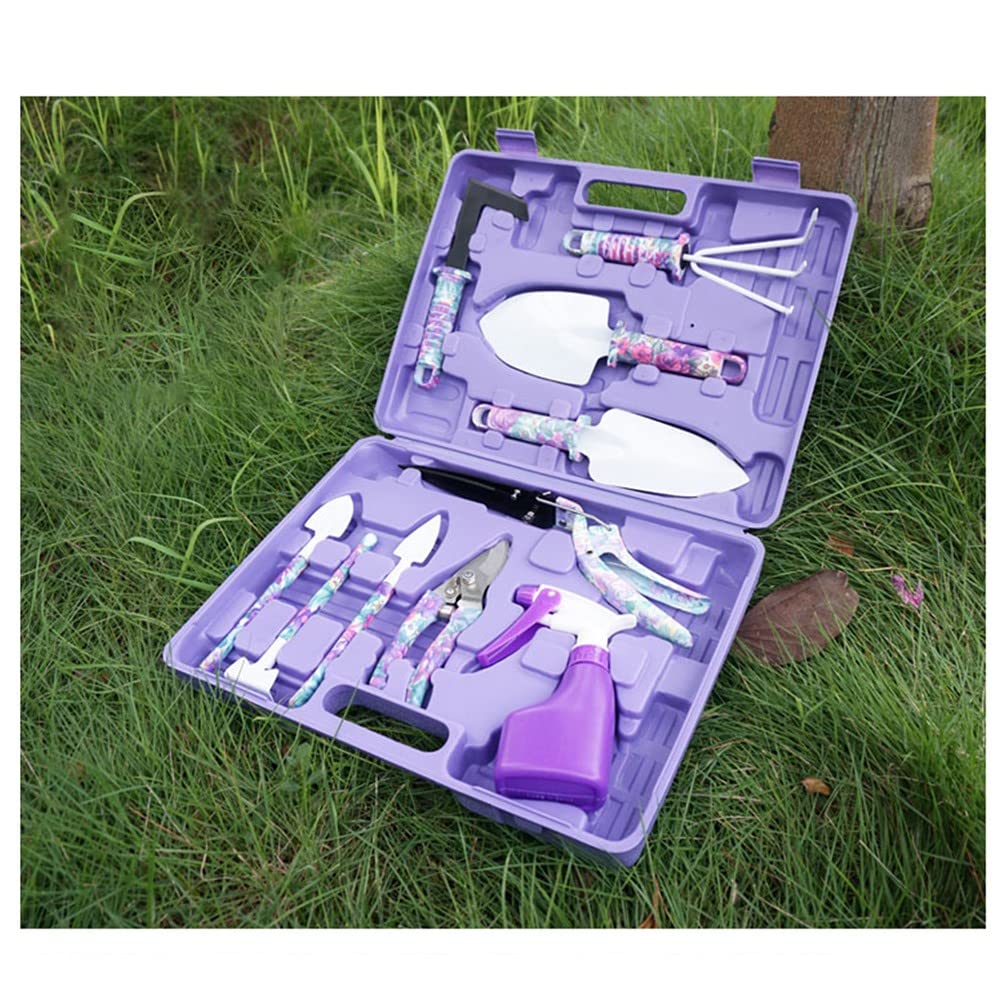 Deger Juego de diez piezas herramientas de jardinería juego de suministros de jardín púrpura juego de herramientas jardín juego de herramientas jardín rastrillo esquilador podadora