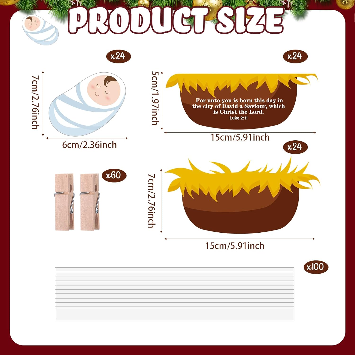 Tenceur 24 Sets Christmas Nativity Scene Crafts Kit Baby Jesus Manger Crafts DIY Jesus Birth Cardboard Decoration Religious Christian Christmas Party Favors for Holy Night Church Activities
