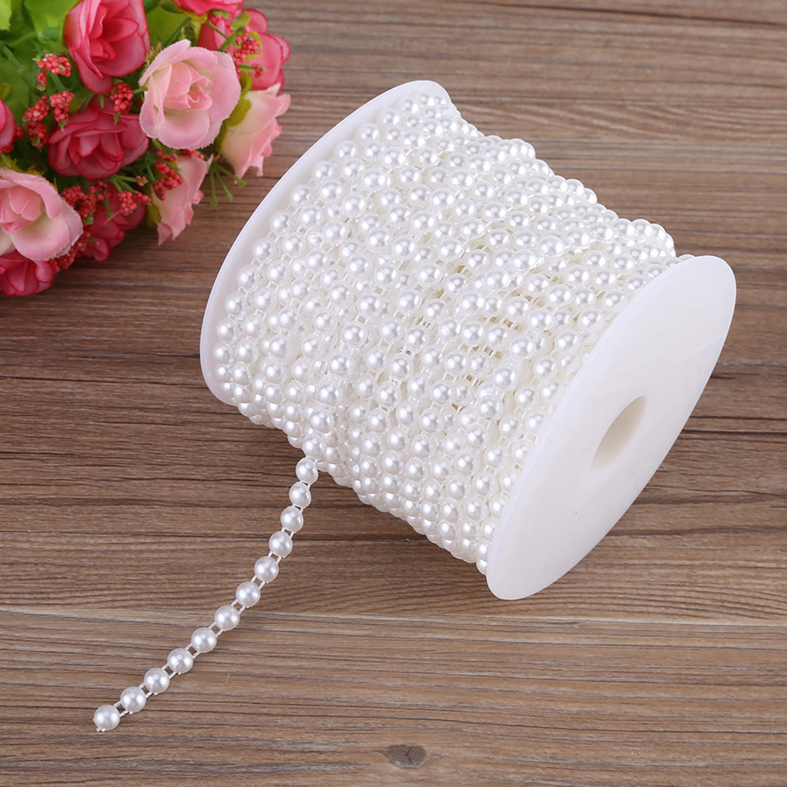 Oumefar 25 Metri Di Catena Ghirlanda Con Perle Finte Mezza Rotonde – Bianco, Perfetta Per Decorazioni Matrimoniali E Fai Da Te - 2