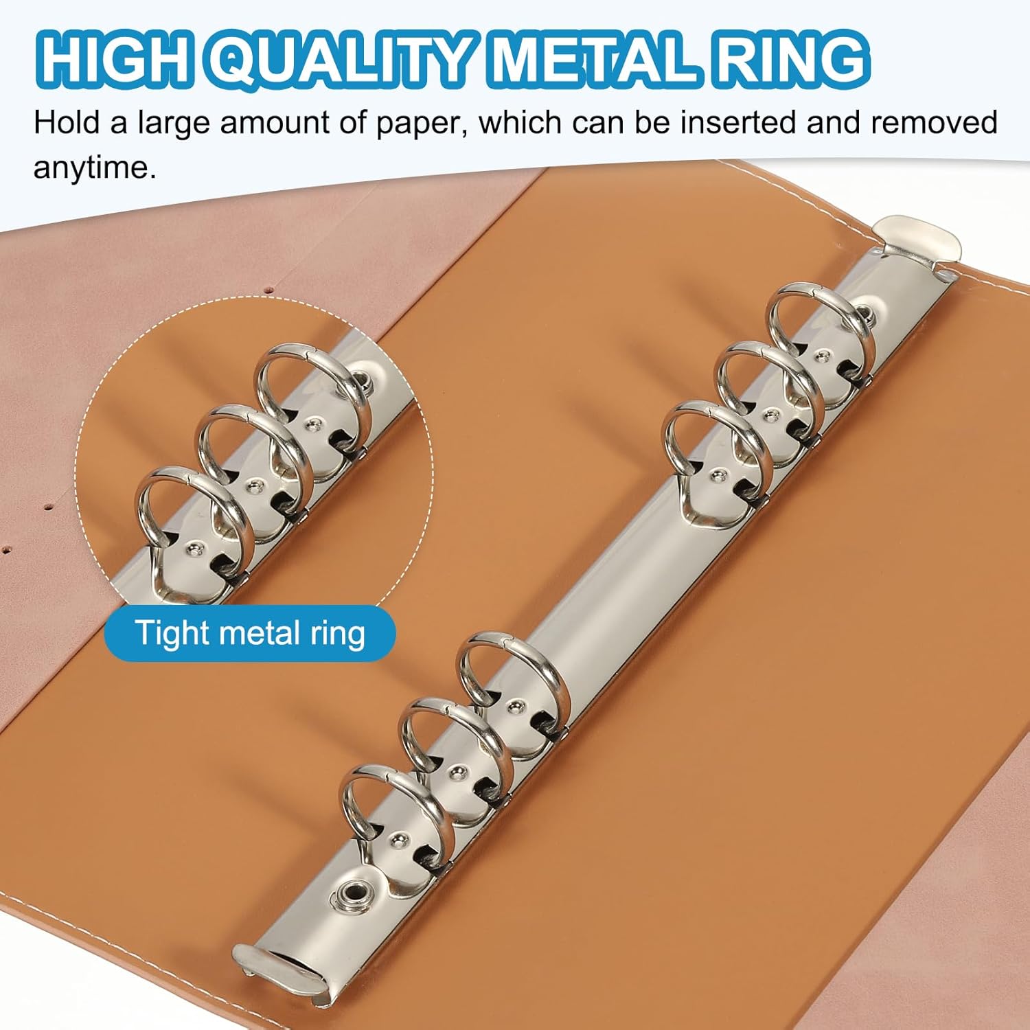 PATIKIL A6 PU Leather Binder Cover, 6 Ring Loose Leaf Binder Protector Round Ring Binder Cover Refillable Notebook Binder for Meeting Photocard Budget Notebook Folder, Khaki - Image 4