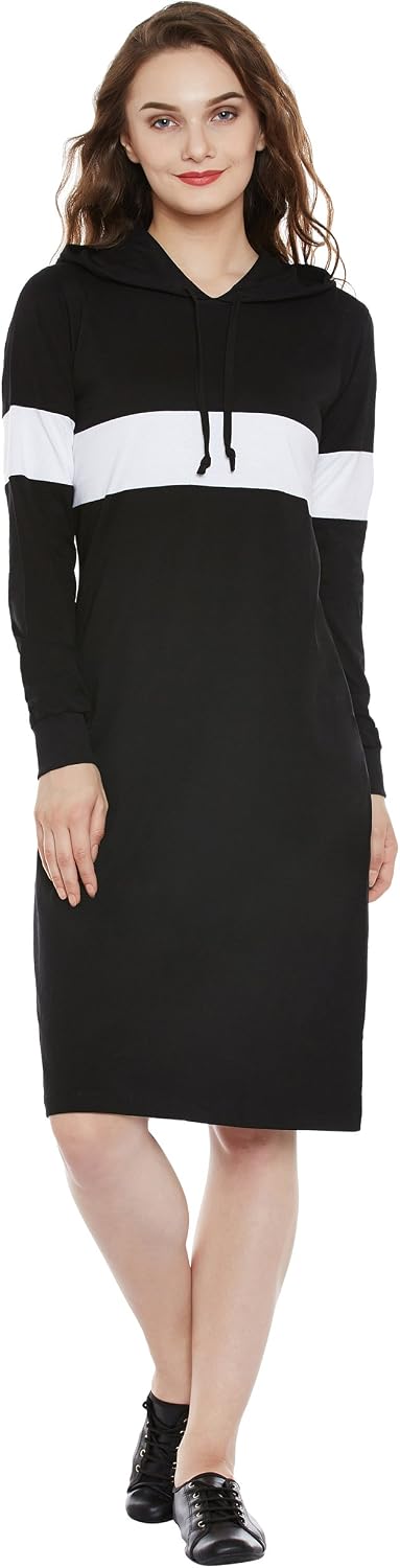 Miss Olive Women's Cotton Hooded Knee-Length Dress