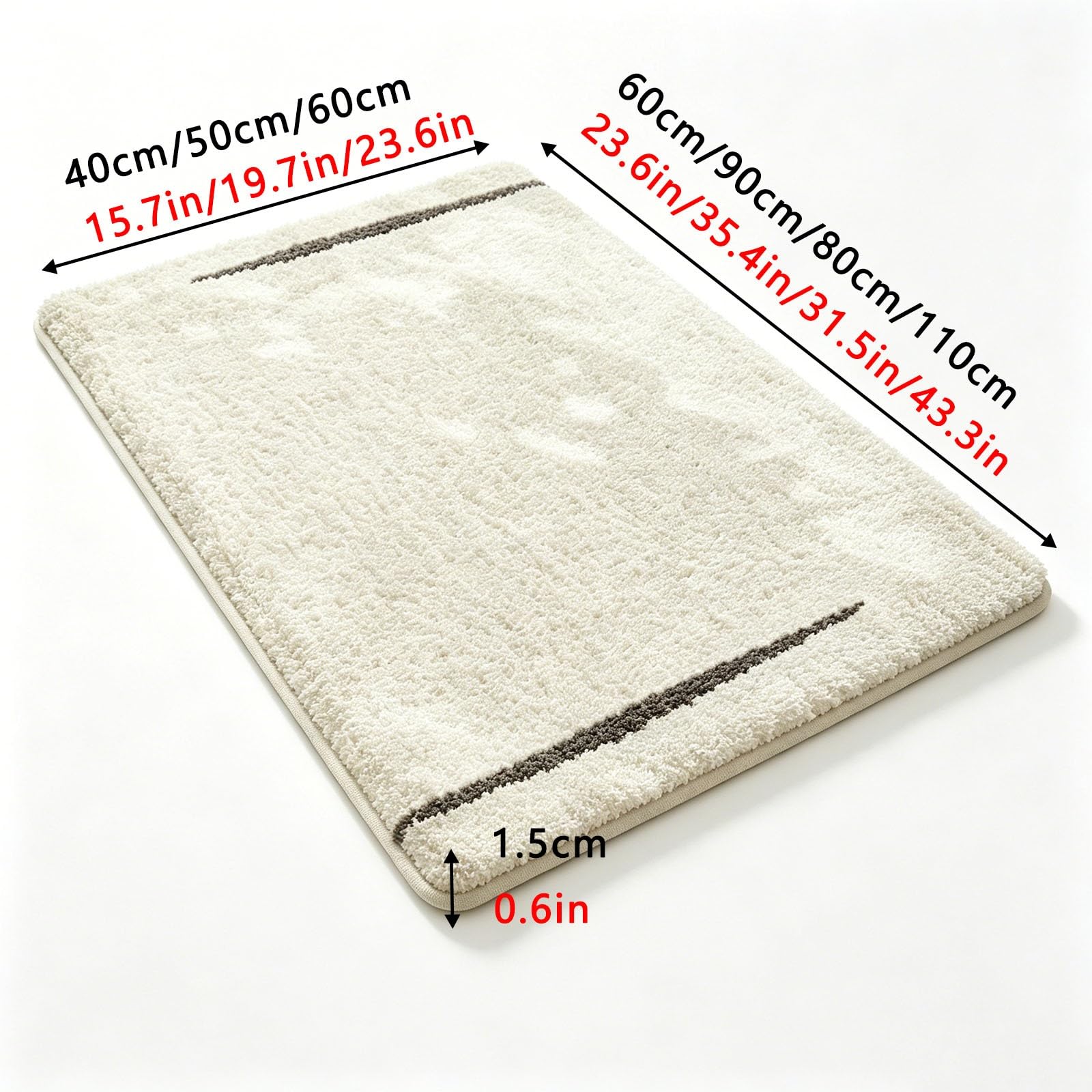 Waschbare Badematte,Weicher Badezimmerteppich,Maschinenwaschbar und Farbecht,Ideal for den Einsatz in Badezimmern,vor Waschbecken und in Wohnzimmern(White,40x60cm/15.7x23.6in)
