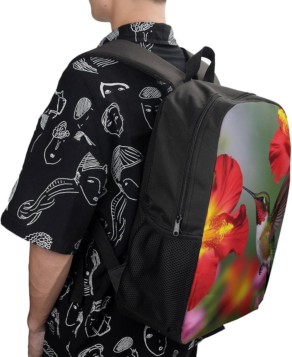 Hummingbirds Red Flower Hibiscus 17 Inch Laptop Backpack, College Bookbag image 5